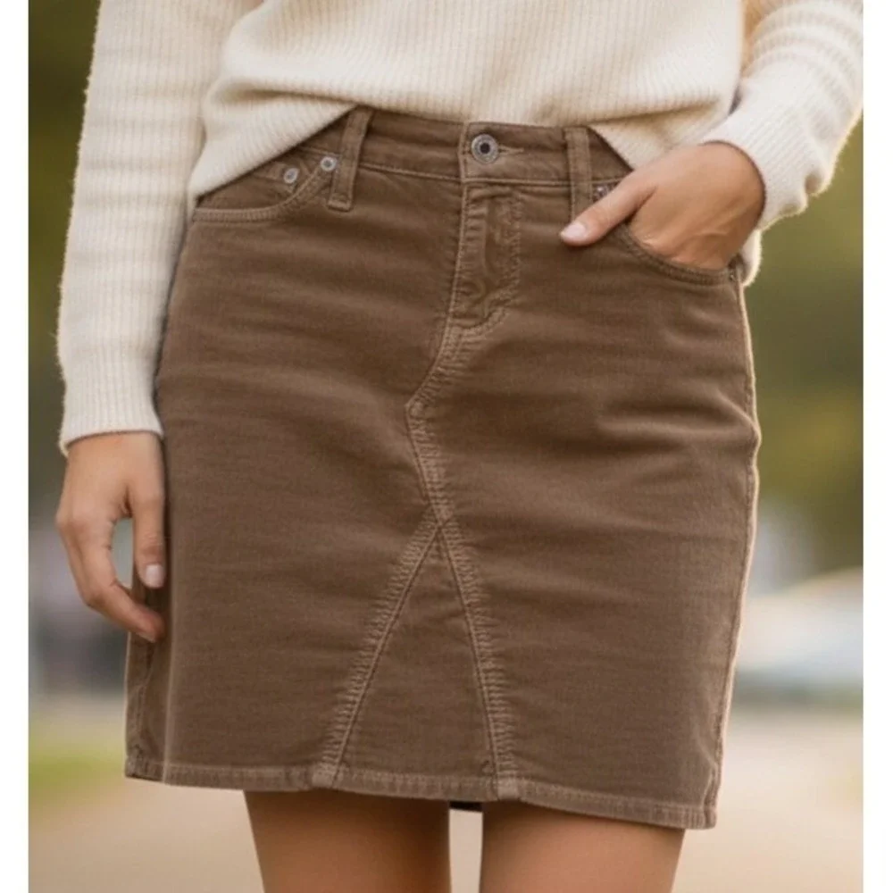 Adriano Goldschmied USA Made Brown Corduroy The Mid Box Skirt Women's Size 27x18